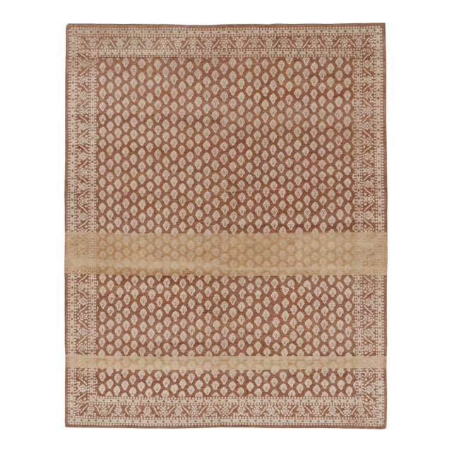 Rug & Kilim’s Modern Block Print Rug Design in Brown With Beige-Cream Motifs For Sale