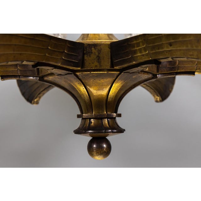 French Art Deco Six-Light Bronze & Frosted Glass Chandelier, 1930s For Sale - Image 12 of 18