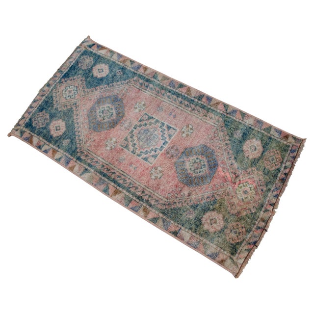 Hand Made Small Turkish Rug. DoorMat Entry Decor Kitchen Mat Baht Mat - 18'' X 34'' For Sale - Image 6 of 9