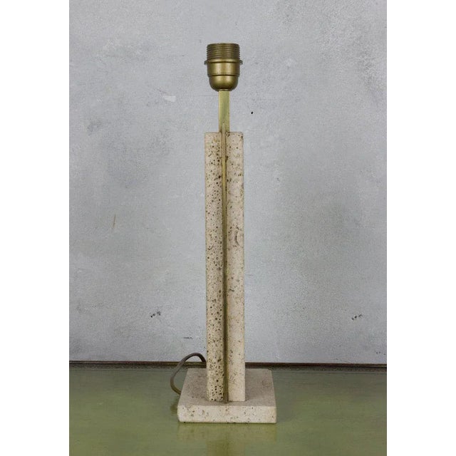 Travertine and Brass Lamp Signed by Camille Breesch, 1970s For Sale - Image 4 of 9