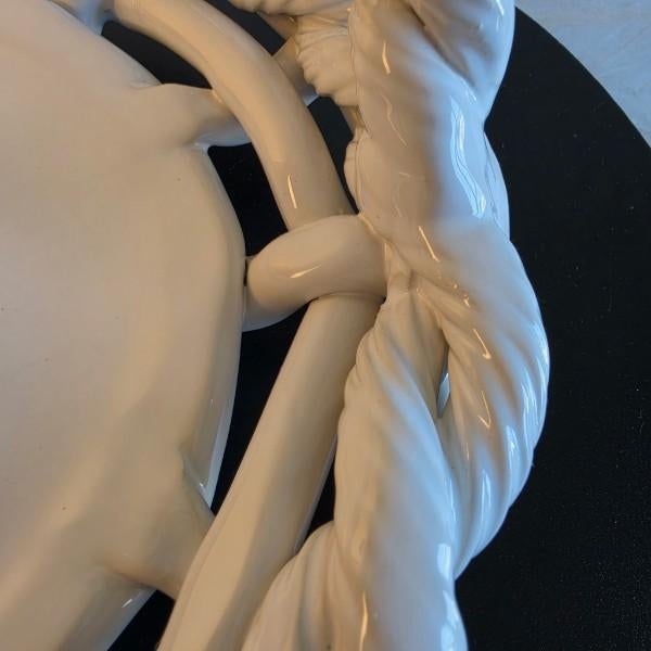 1970s Large 12" Vintage Portuguese Hand-Woven Ceramic Centerpiece Basket With Cherries For Sale - Image 5 of 10