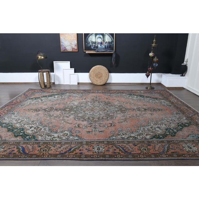 1970s Vintage Persian Handmade Wool Orange Oversized Area Rug For Sale - Image 10 of 11