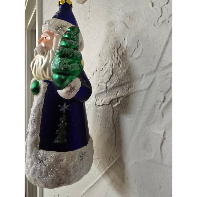 Traditional Vintage Polish Hand-Blown Glass Cobalt Blue Father Christmas Ornament For Sale - Image 3 of 12