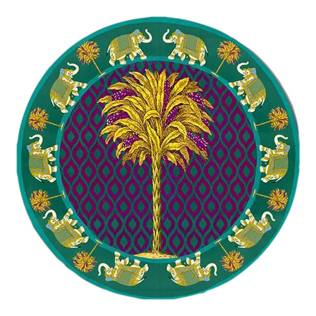 Italian Green and Purple Placemat With Elephants and Palm Tree For Sale