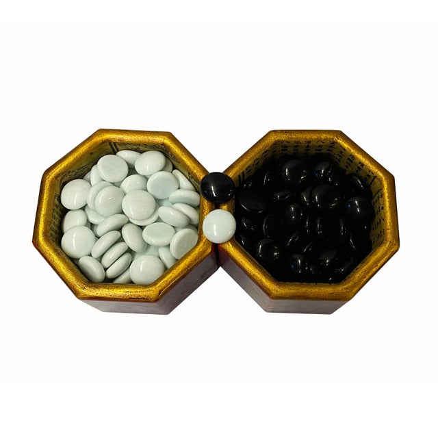 Chinese Oriental Black White "Go" Weichi Chess Folding Board Game Set For Sale - Image 4 of 6