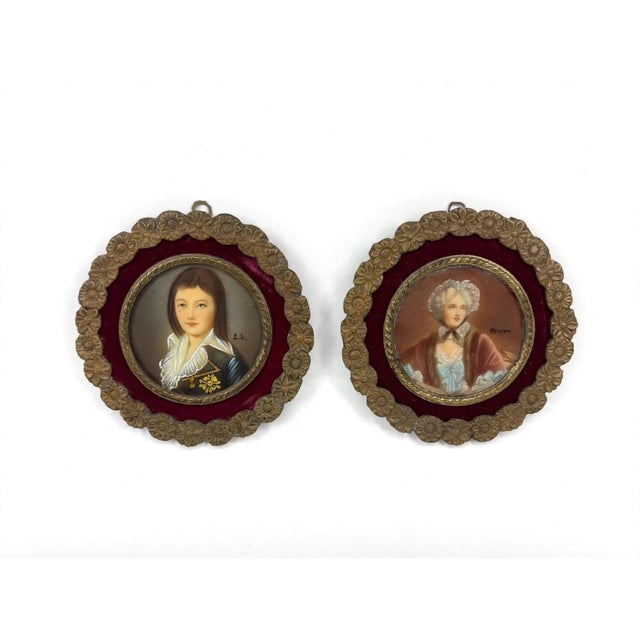 Unknown Artist, Miniature Portraits, 1950, Set of 2 For Sale - Image 12 of 12