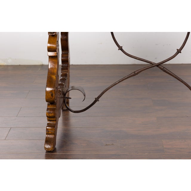 Italian Walnut 19th Century Baroque Style Fratino Console Table with Lyre Base For Sale - Image 10 of 12
