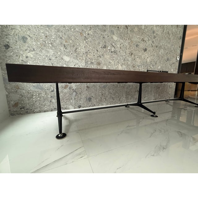 District Eight Artisanal 13’ Shuffleboard Table, Smoked Oak Frame & Cast Iron Base For Sale - Image 11 of 13