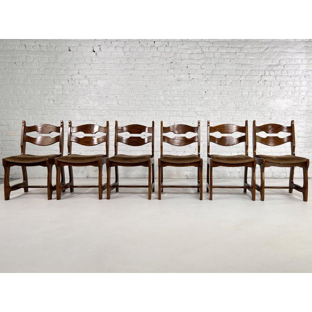 Dining Chairs in Wood and Fabric by Guillerme et Chambron, 1950s, Set of 6 For Sale - Image 6 of 10
