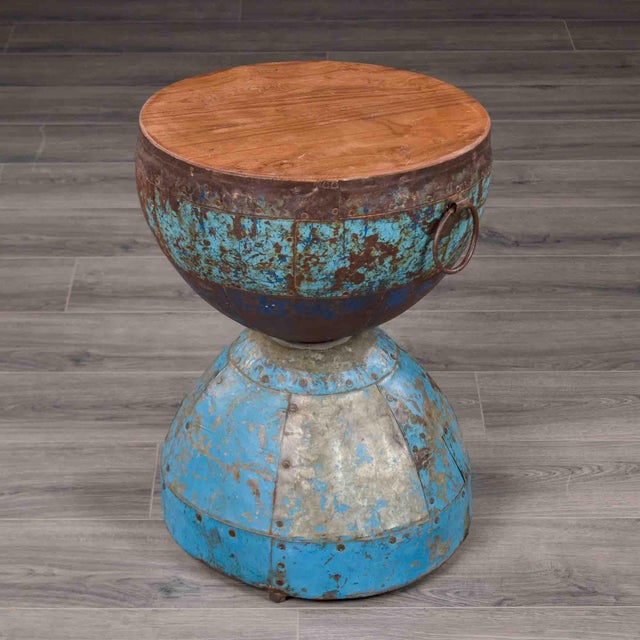Hand-Forged Metal Hourglass Side Table With Wood Top For Sale - Image 9 of 11