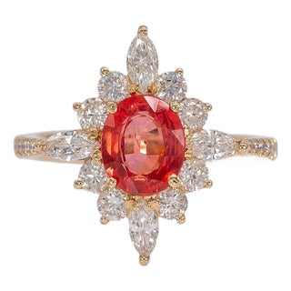 1.5Ct Padparadscha Sapphire Ring With Natural Diamond Accents: Solid 14k Gold, Size 6.75 For Sale