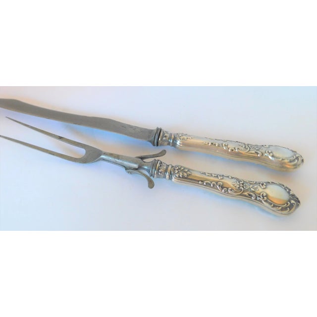 This Preisner Sterling Silver Carving Knife and Fork Set, C. 1940's -1950's, was made in Wallingford, Ct. The knife...