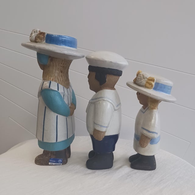 Mid-Century Modern Vintage Lisa Larson Gustavsberg Sweden "Sekelskifte" Stoneware Figurine Trio For Sale - Image 3 of 10