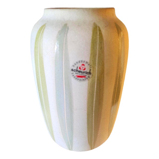Mid-Century Green Leaf Feather Pattern Vase from Scheurich Keramik, 1970s For Sale
