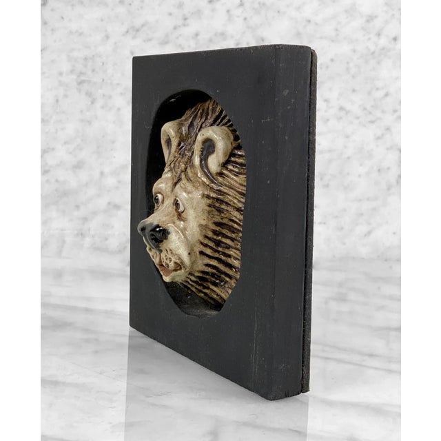 Vintage Boho Pottery Figural Lion Sculpture Wall Hanging Plaque For Sale - Image 4 of 6
