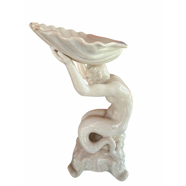 Vintage Portuguese White Glazed Ceramic Figural Shell Compote Centerpiece Blanc De Chine Rocco Style For Sale - Image 4 of 9
