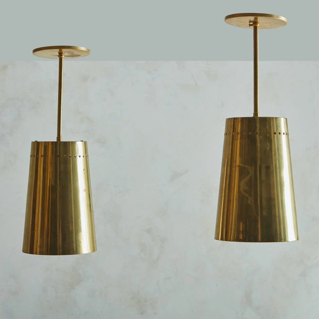 Metal Vintage Brass Pendant Light with Perforated Trim For Sale - Image 7 of 11