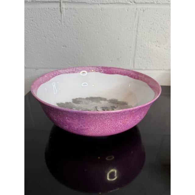 Ceramic Vintage Fornasetti Style Pink Splash Luster Serving Bowl For Sale - Image 7 of 9
