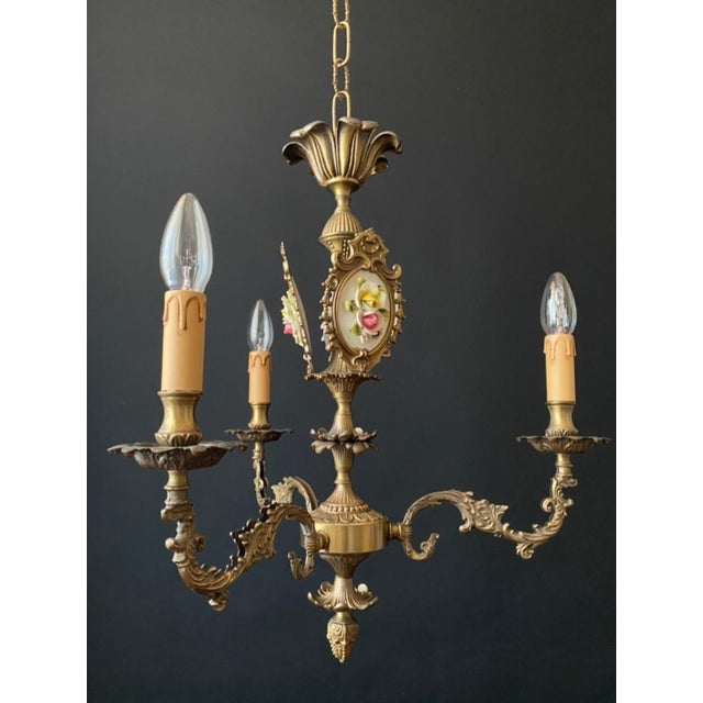 Antique Chandelier with Ceramic Decorations, 1960s For Sale - Image 14 of 14