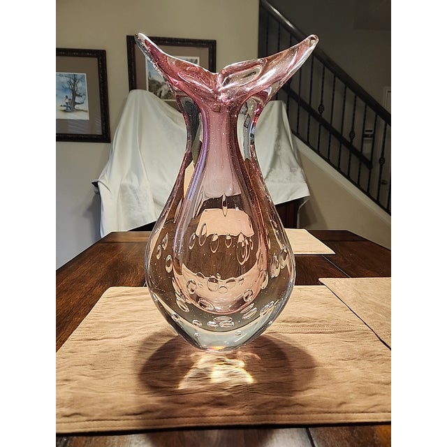 Pink Mid 20th Century Large 15" Flavio Poli for Seguso Murano Glass Vase - Pink Sommerso Bullicante For Sale - Image 8 of 10