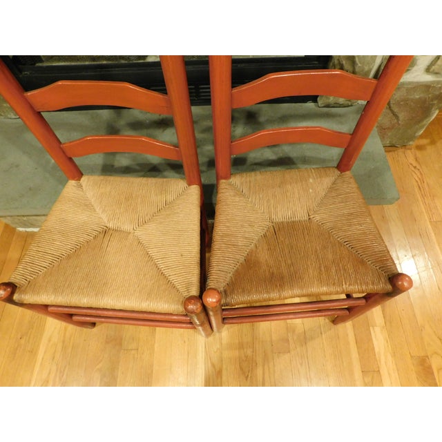 1920s Pair of Red Ladderback Chairs With Rush Seats For Sale - Image 16 of 18