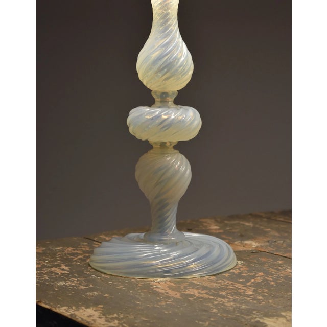 1960s Vintage Murano Opalescent Blown Glass Lamps Attributed to Barovier + Toso, a Pair, Circa Mid 20th-Century For Sale - Image 5 of 18
