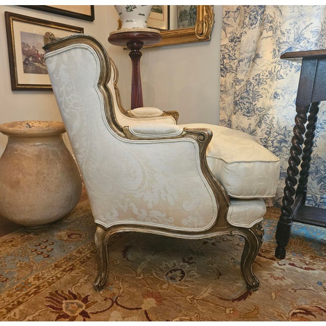 Late 19th Century Pair of French-Style Louis XV Bergere Chairs and an Ottoman For Sale In Charlotte - Image 6 of 18