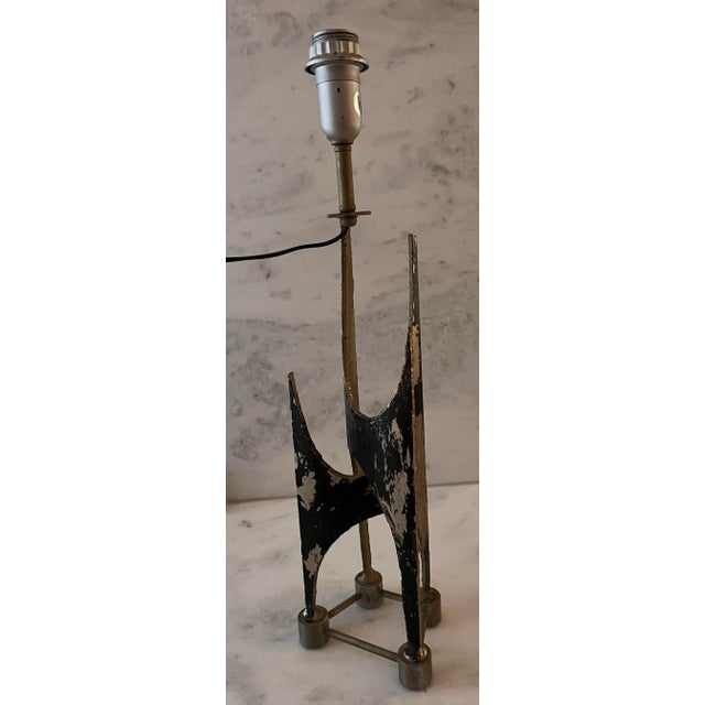 Vintage Brutalist cut steel and gilt table lamp. Marked "bf"