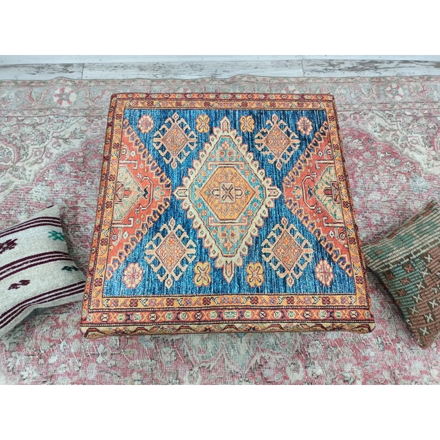 Blue Rug Printed Fabric Upholstered Coffee Table For Sale In Raleigh - Image 6 of 11