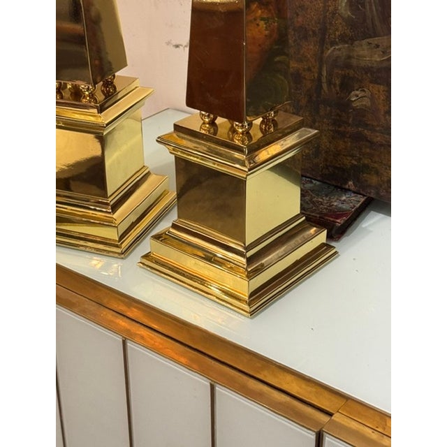 1940s Pair of French Brass Obelisks For Sale - Image 5 of 8