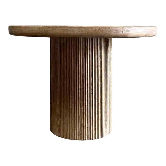Reclaimed Wood Round Reeded Base Dining Table - 48" For Sale