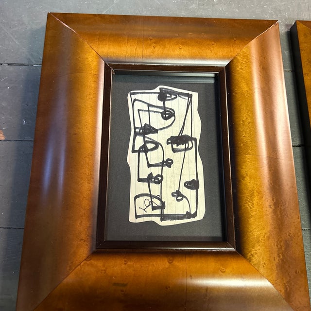 Set of three contemporary original Wayne Cunningham abstract marker drawings, some on vintage paper. They measure 8.5x10.5...