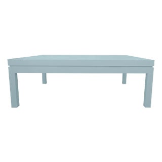 Custom Karl Springer Style Blue Stream Linen Raffia Coffee Table For Sale