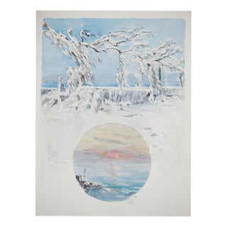René Leverd, Snow-covered branches, Watercolor For Sale