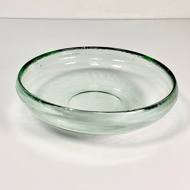 Glass 1980s Vintage Boho Chic Mexican Handblown Green Glass Serving Bowl For Sale - Image 7 of 7
