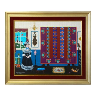 Bill W. Dodge Identical Twins Signed Contemporary Americana Folk Art Acrylic For Sale