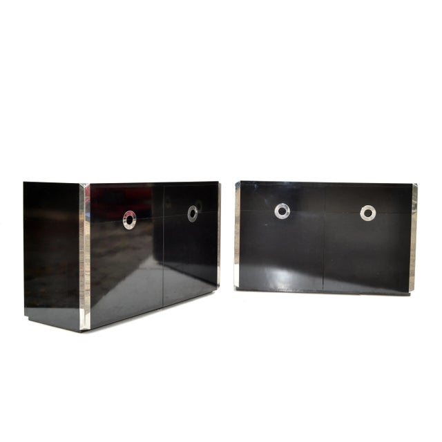 Willy Rizzo Black Laminated Wood & Chrome Sideboard, Dresser, Cabinet Italy Pair For Sale - Image 13 of 13