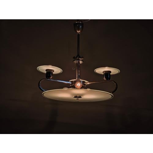 Art Deco Chrome and Glass Chandelier, Czechoslovakia, 1930s For Sale - Image 10 of 11