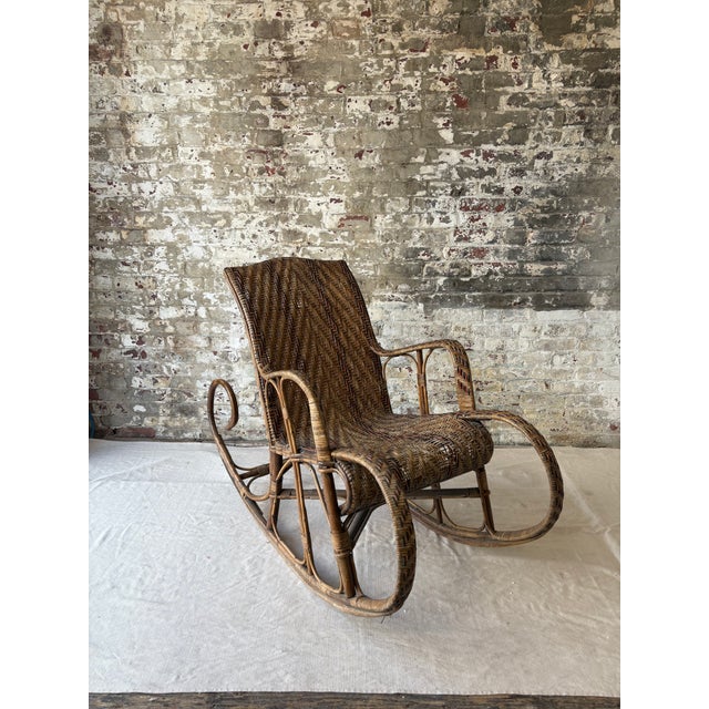 Tan Vintage Wicker and Rattan Rocking Chair For Sale - Image 8 of 8