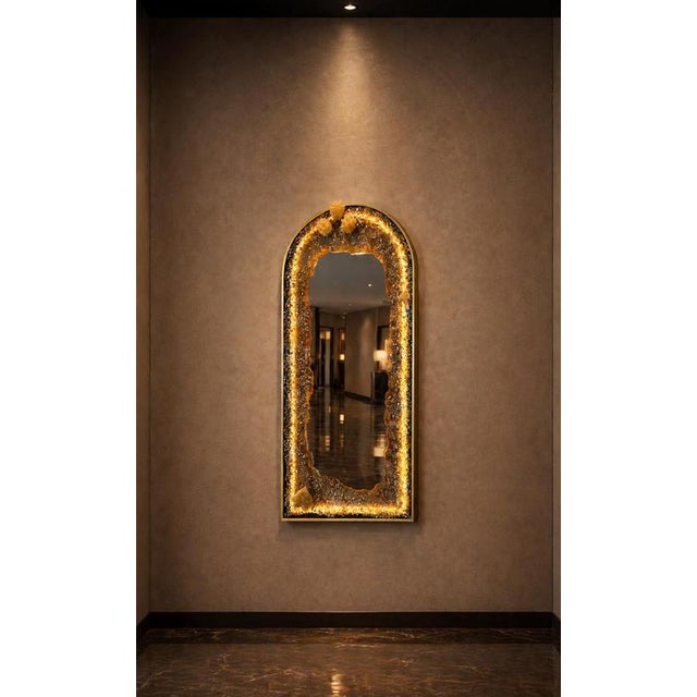 Gold Elyra Sculptural Illuminated Mirror in Citrine Crystals by Sev Art Gallery For Sale - Image 8 of 8