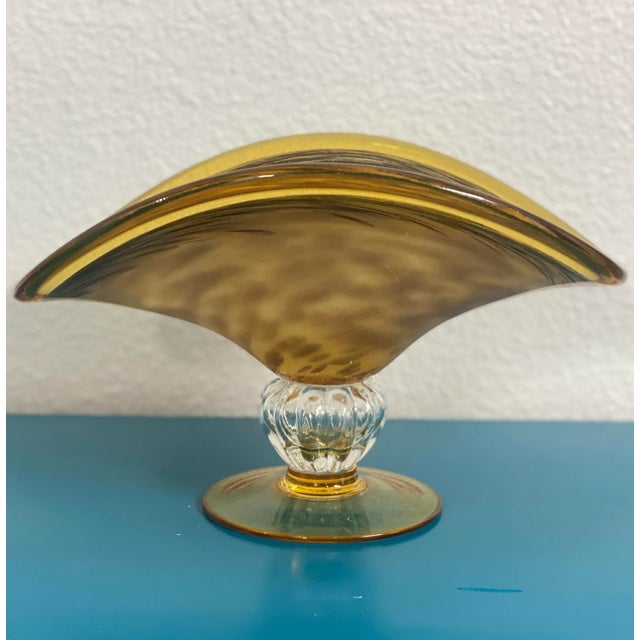 Murano style white cristal amber pedestal bowl. When this item arrived at the Donkeycow Design Barn, it had a sticker on...