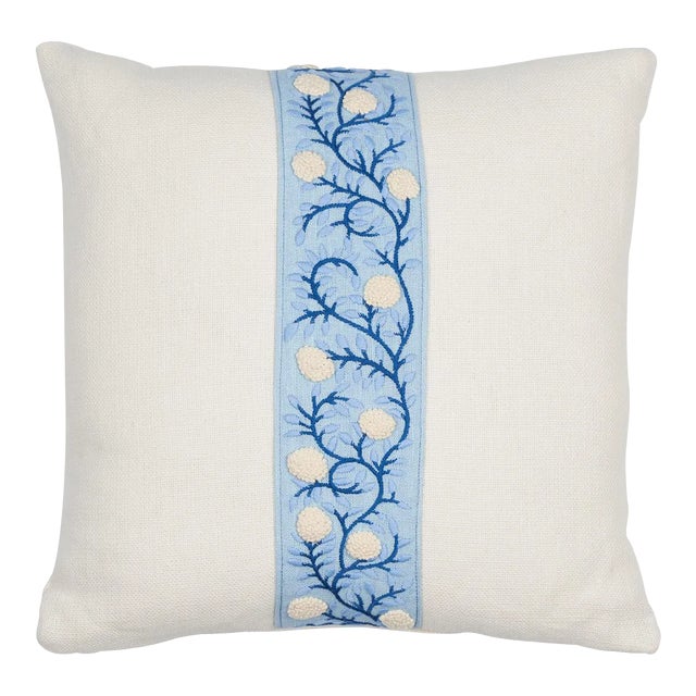 Schumacher Ashoka 16" Pillow in Ivory & Blue For Sale