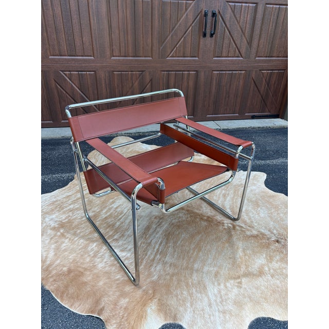 Marcel Breuer Cognac & Chrome Leather Chair For Sale - Image 4 of 6