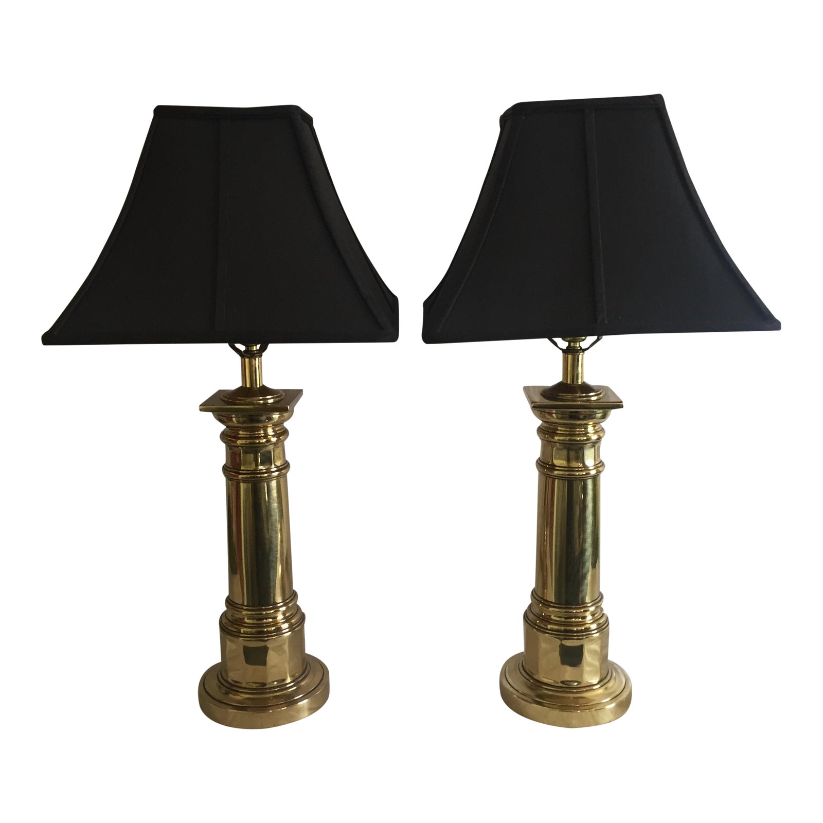 Ethan Allen Brass Column Table Lamps A Pair Chairish
