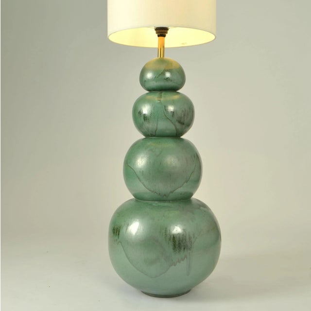 Large Seagreen Ceramic Floor Lamps attributed to Kaiser Leuchten, 1980s, Set of 2 For Sale - Image 4 of 11