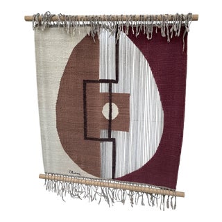 Large Vintage 70's Macrame Wall Hanging With Abstract Motif For Sale