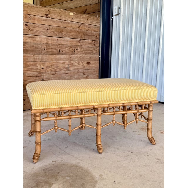 Early 21st Century Schumacher Faux Bamboo Upholstered Bench For Sale - Image 9 of 12
