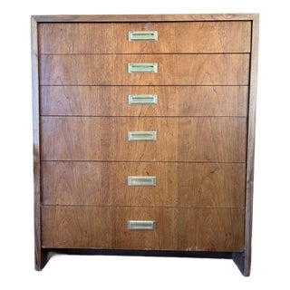 Vintage Walnut Veneer MCM 6 Drawer Chest For Sale