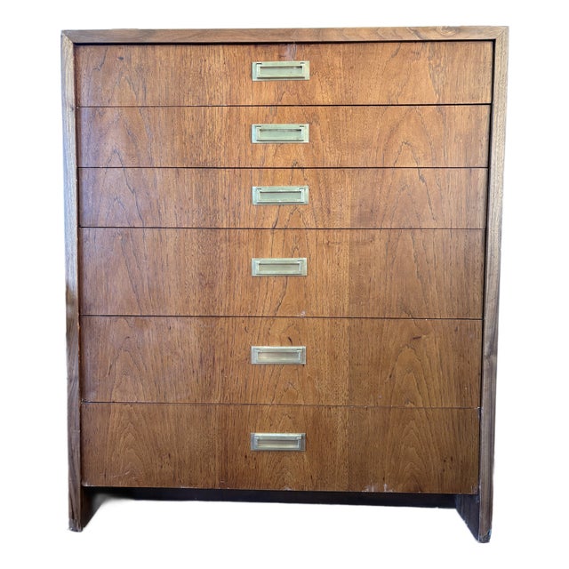 Vintage Walnut Veneer MCM 6 Drawer Chest For Sale