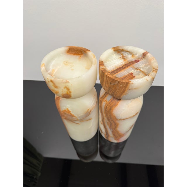 Pair of Stone Candle Holders for Pillar Candles For Sale - Image 4 of 12